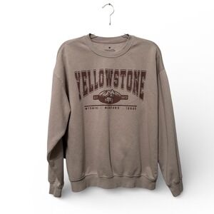Goodie Two Sleeves Yellowstone Sweatshirt Crewneck Top M Tan Brown